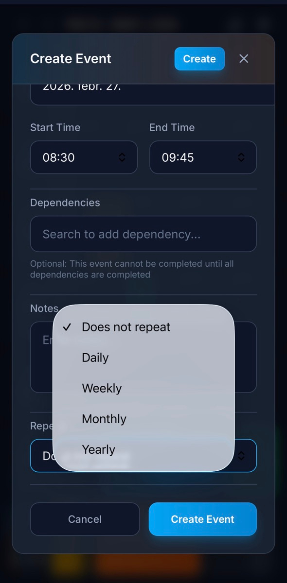 Advanced repeating events configuration